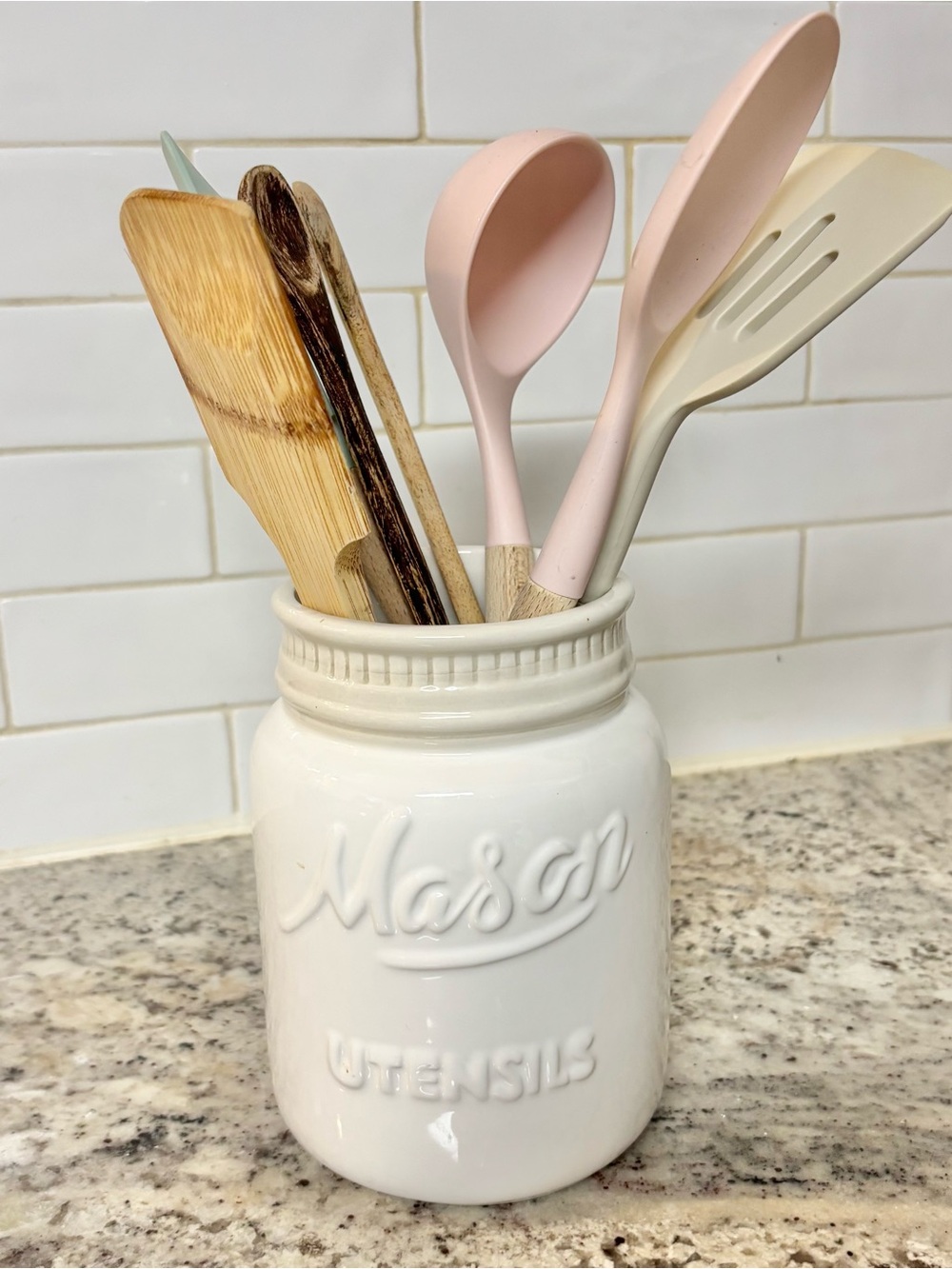 🎒BTS SALE📚 GoodsCircle Mason Utensils White Ceramic Utensil Crock Farmhouse